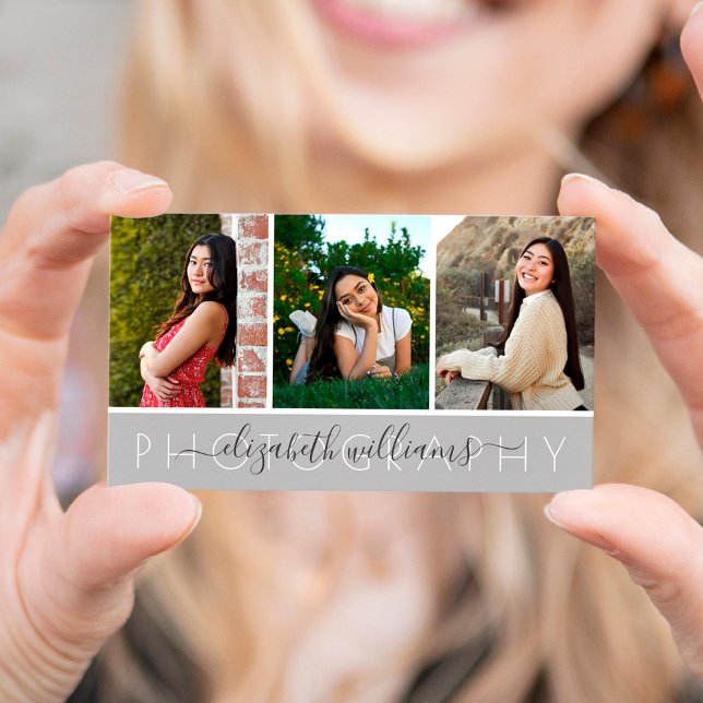 3 Photo Collage Simple Modern Elegant Photographer Business Card (Creator Uploaded)