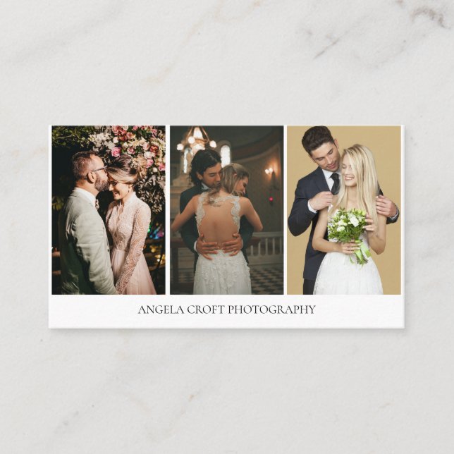3 Photo Collage Simple Modern Elegant Photographer Business Card (Front)