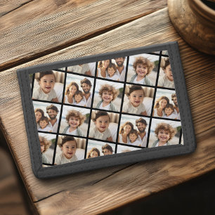 3 Photo Collage - Staggered Pattern - Black Tri-fold Wallet