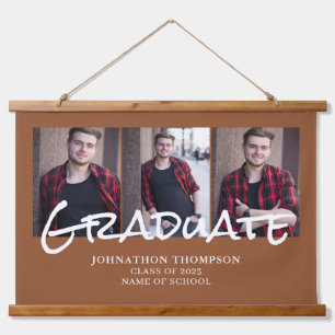 3 Photo Collage Terracotta Graduation  Hanging Tapestry