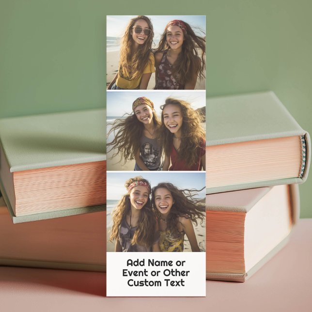 3 Photo Collage - Text Box - Modern Black White Bookmarks (Custom Photo Bookmark)