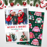 3 Photo Collage Ugly Sweater Christmas  Holiday Card<br><div class="desc">This design features a 3 Photo Collage for you to add your own photos, the text reads 'Merry and Bright' you can add your family name and the year. On the back is an ugly sweater pattern with holly, berries, greenery and snowflakes. See the whole matching collection. All artwork is...</div>