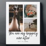 3 Photo Collage Wedding Anniversary Quote Plaque<br><div class="desc">Commemorate your milestone with our 3 Photo Wedding Anniversary Collage Quote Plaque. Crafted with care, this personalized plaque showcases a collage of three treasured photos, symbolizing the beautiful moments shared together. Adorned with the heartfelt quote, "You are my happily ever after, " and customized with your anniversary date, this plaque...</div>