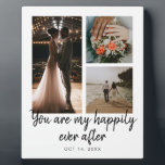 3 Photo Collage Wedding Anniversary Quote Plaque<br><div class="desc">Commemorate your milestone with our 3 Photo Wedding Anniversary Collage Quote Plaque. Crafted with care, this personalized plaque showcases a collage of three treasured photos, symbolizing the beautiful moments shared together. Adorned with the heartfelt quote, "You are my happily ever after, " and customized with your anniversary date, this plaque...</div>
