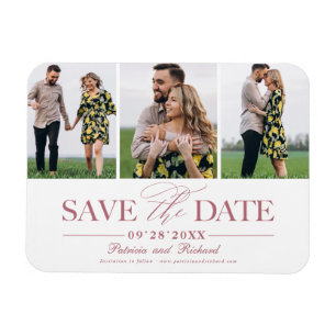 3 Photo Collage Wedding Save the Date Modern Magnet
