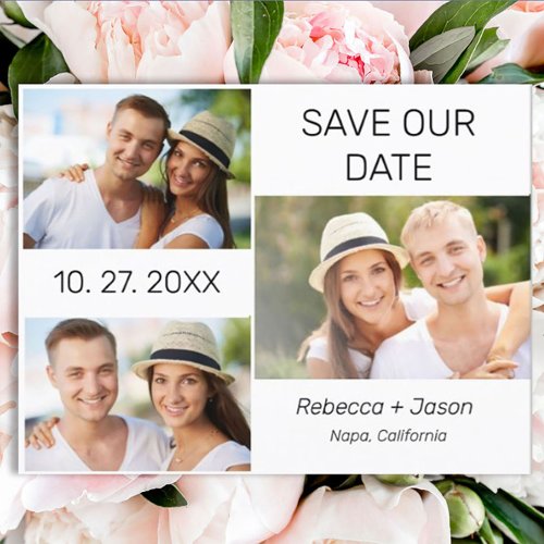 3 Photo Collage Wedding Save the Date Postcard