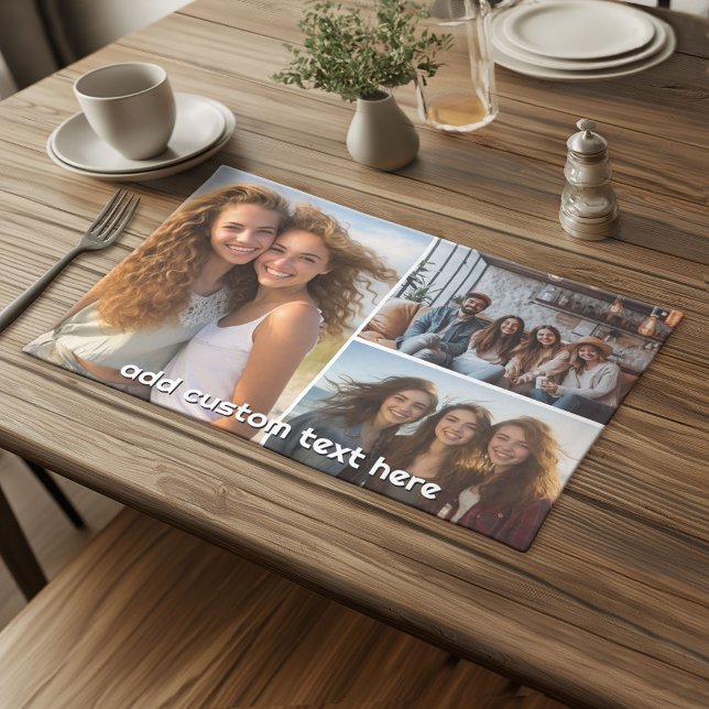 3 Photo Collage with 1 Line of Text Cloth Placemat (Custom Cloth Placemat)