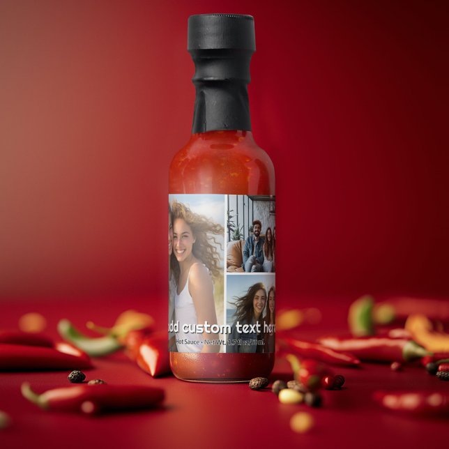 3 Photo Collage with 1 Line of Text Hot Sauces (Personalized Hot Sauce Bottle with a Photo Collage and Text)