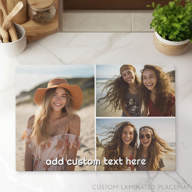 3 Photo Collage with 1 Line of Text Placemat (Custom Placemat with Photo Collage)