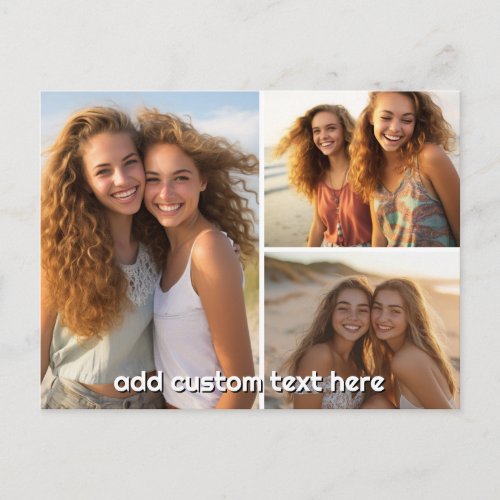 3 Photo Collage with 1 Line of Text Postcard