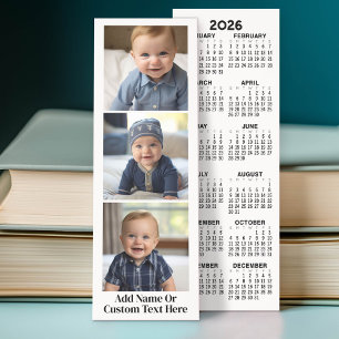 3 Photo Collage with Calendar - Modern Black White Bookmarks