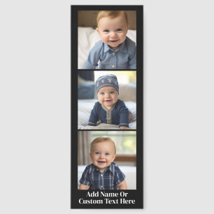 3 Photo Collage with Calendar - Modern Black White Bookmarks