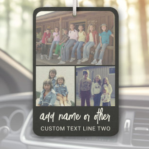3 Photo Collage with Script Text - black white Air Freshener