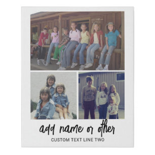 3 Photo Collage with Script Text - black white Faux Canvas Print