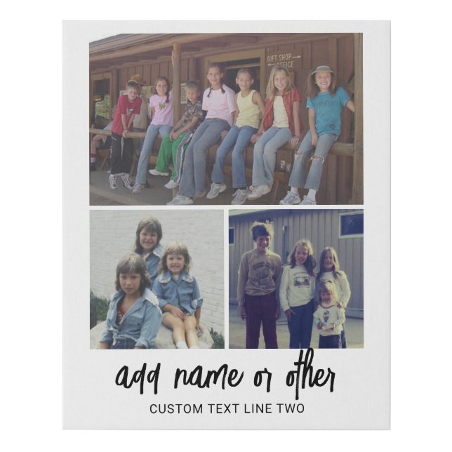 3 Photo Collage with Script Text - black white Faux Canvas Print (Front)