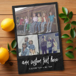 3 Photo Collage with Script Text - black white Kitchen Towel<br><div class="desc">A fun way to capture memories and share them with friends. Add a horizontal photo,  2 square photos and your favorite caption to make a cool gift for friends.</div>