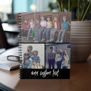 3 Photo Collage with Script Text - black white Notebook