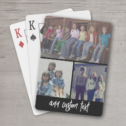 3 Photo Collage with Script Text black white Playing Cards