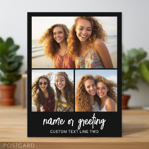 3 Photo Collage with Script Text - black white Postcard