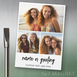 3 Photo Collage with Script Text - Fridge Magnet