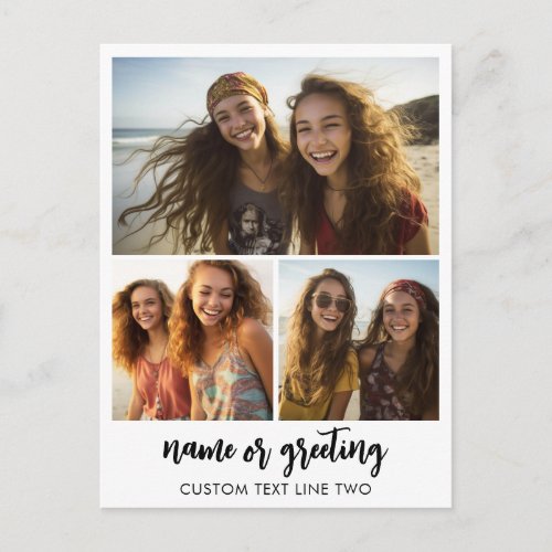 3 Photo Collage with Script Text Postcard