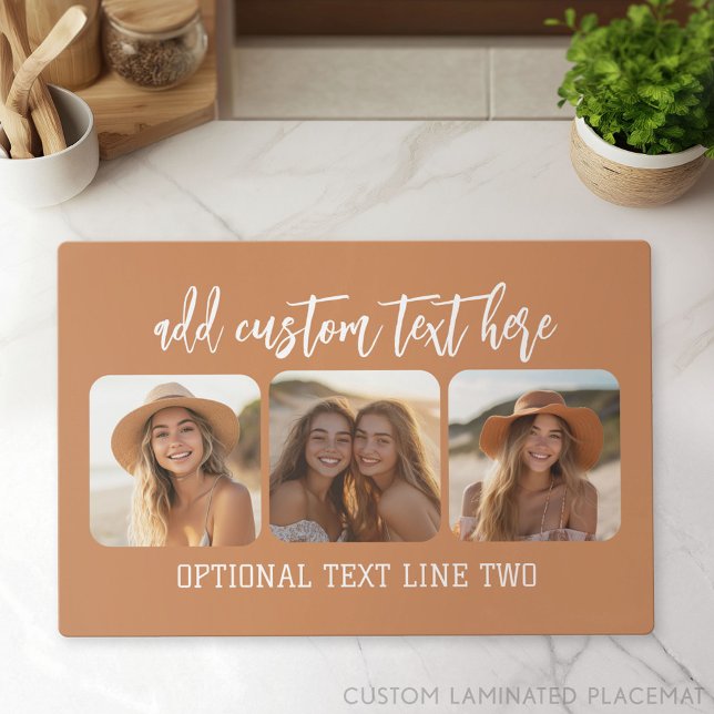 3 Photo Collage with trendy bounce script - green Placemat (Custom Placemat with Photo Collage)