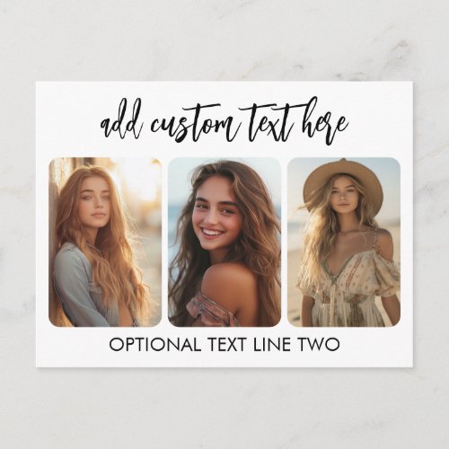 3 Photo Collage with trendy bounce script Postcard