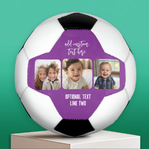 3 Photo Collage with trendy bounce script - purple Soccer Ball