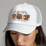 3 Photo Collage with trendy bounce script  Trucker Hat<br><div class="desc">Use square cropped photos for best results. This 3 photo modern grid with a collage and rounded corners. Add your favorite pictures to this film strip for a fun memory keeper. An artistic way to display your best photo sharing pics.</div>