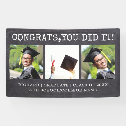 3 Photo Congrats Grad 2022 Graduation Chalkboard Banner