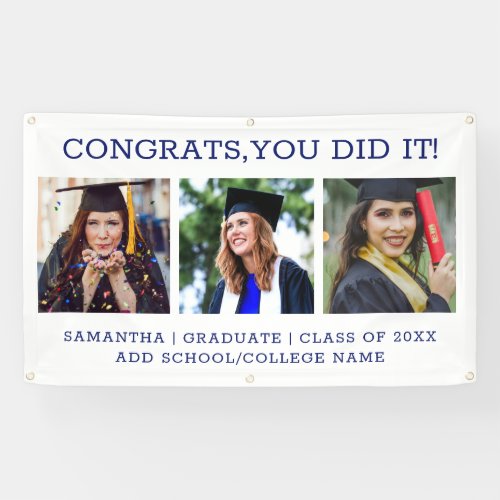 3 Photo Congrats Grad 2023 Blue White Graduation   Banner