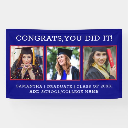 3 Photo Congrats Graduate 2023 Blue Graduation  Banner