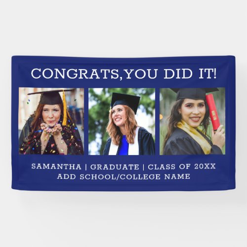 3 Photo Congrats Graduate 2023 Graduation Blue Banner