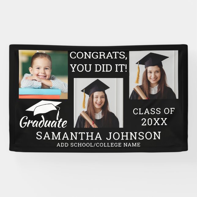 3 Photo Congrats Graduate Class Of 2025 Black  Banner (Horizontal)