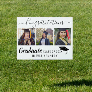 3 Photo Congratulations Graduate 2025 Black White Sign