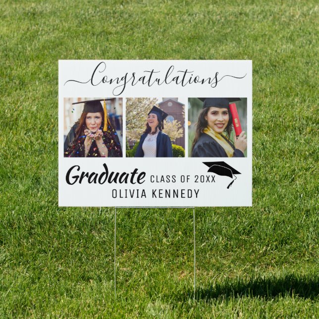 3 Photo Congratulations Graduate 2025 Black White Sign (Insitu)
