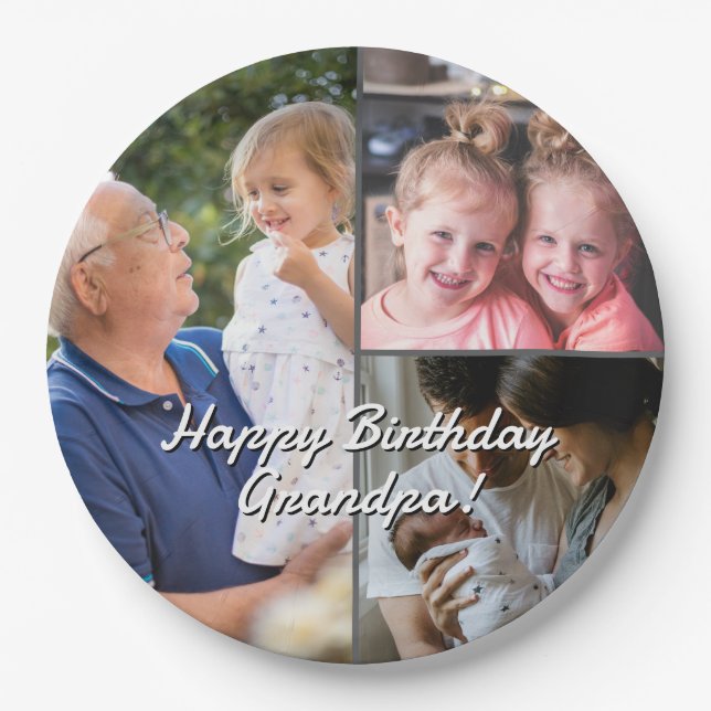 3-Photo Custom Party Plates Personalized Text (Front)