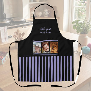 3 photo custom text black purple striped apron