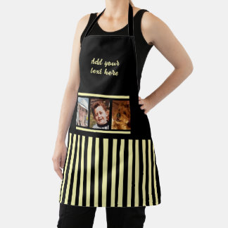 3 photo custom text black yellow striped  apron