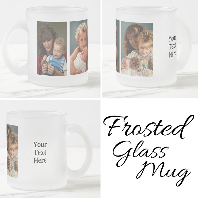 3 photo custom text  frosted glass coffee mug (Creator Uploaded)