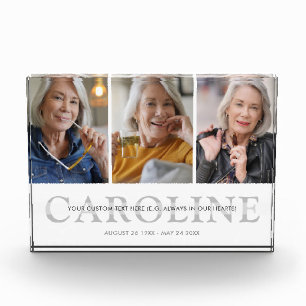 3-Photo Custom Text Memorial Keepsake Photo Block