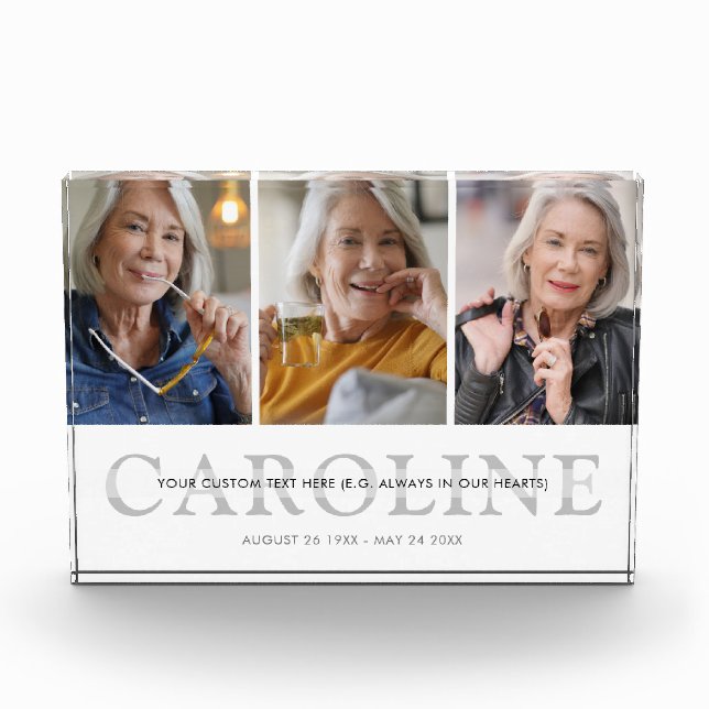 3-Photo Custom Text Memorial Keepsake Photo Block (Front)