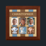 3 photo cute animals name blue brown keepsake gift box<br><div class="desc">Keepsake Gift Box for children.
Replace the 3 photos with your own and add a name.
Brown,  blue and cream,  with stripes and cute baby animals.</div>