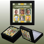 3 photo cute animals name green keepsake<br><div class="desc">Keepsake Gift Box for children.
Replace the 3 photos with your own and add a name.
Green and yellow,  with stripes and cute baby animals.</div>