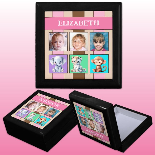 3 photo cute animals name pink brown keepsake gift box (Creator Uploaded)