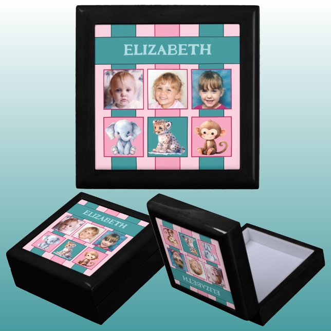 3 photo cute animals name pink keepsake gift box (Creator Uploaded)