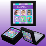 3 photo cute animals name purple keepsake<br><div class="desc">Keepsake Gift Box for children.
Replace the 3 photos with your own and add a name.
Purple,  green and turquoise,  with stripes and cute baby animals.</div>