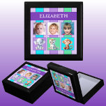 3 photo cute animals name purple keepsake gift box<br><div class="desc">Keepsake Gift Box for children.
Replace the 3 photos with your own and add a name.
Purple,  green and turquoise,  with stripes and cute baby animals.</div>