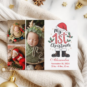 3 Photo Cute Santa Baby 1st Christmas Holiday Card
