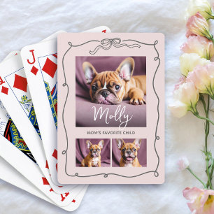 3 Photo Dog Doodles Mom Favorite Child Blush Pink Poker Cards